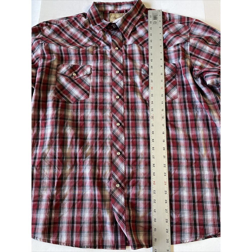 Wrangler Shirt Mens 3XL Red Maroon Pearl Snap Plaid Western Cowboy Rancher EUC - Picture 3 of 7